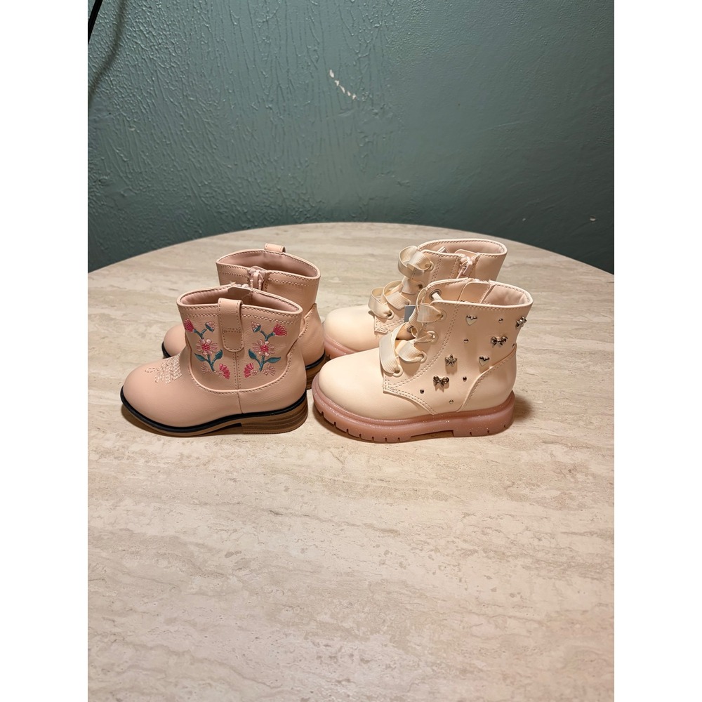 Cat & Jack Toddler Girls Boot Bundle Pink Floral Cowboy Cream Heart Combat 7